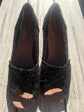 Navy Tweed Peeptoe Cork Wedge TOMS Shoes Size 11W Original Tags