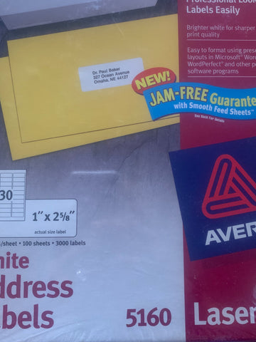 Two boxes of Avery 5160 Laser White Address Labels 3000 per box