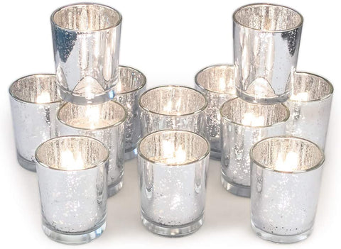 Silver Votive Candle Holders Mercury Glass Tealight Candle Holder Set of 19