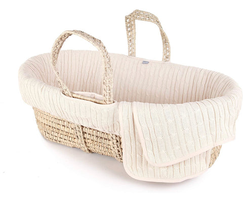 NIP Tadpoles Deluxe Cable Knit Moses Basket with Bedding Natural