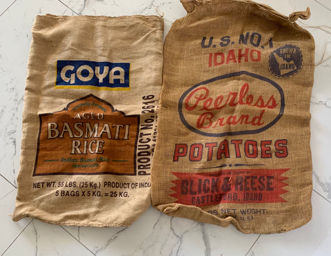 Peerless Potato and Goya Rice Burlap Sacks
