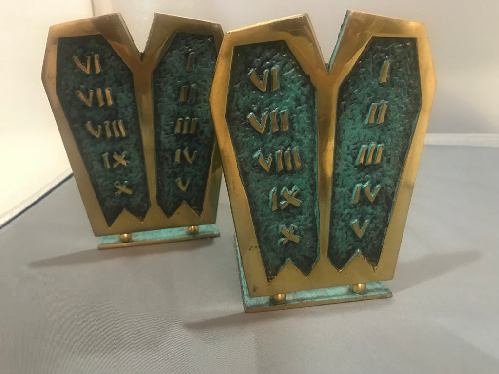 Vintage Brass Bookends Judaica Ten Commandments