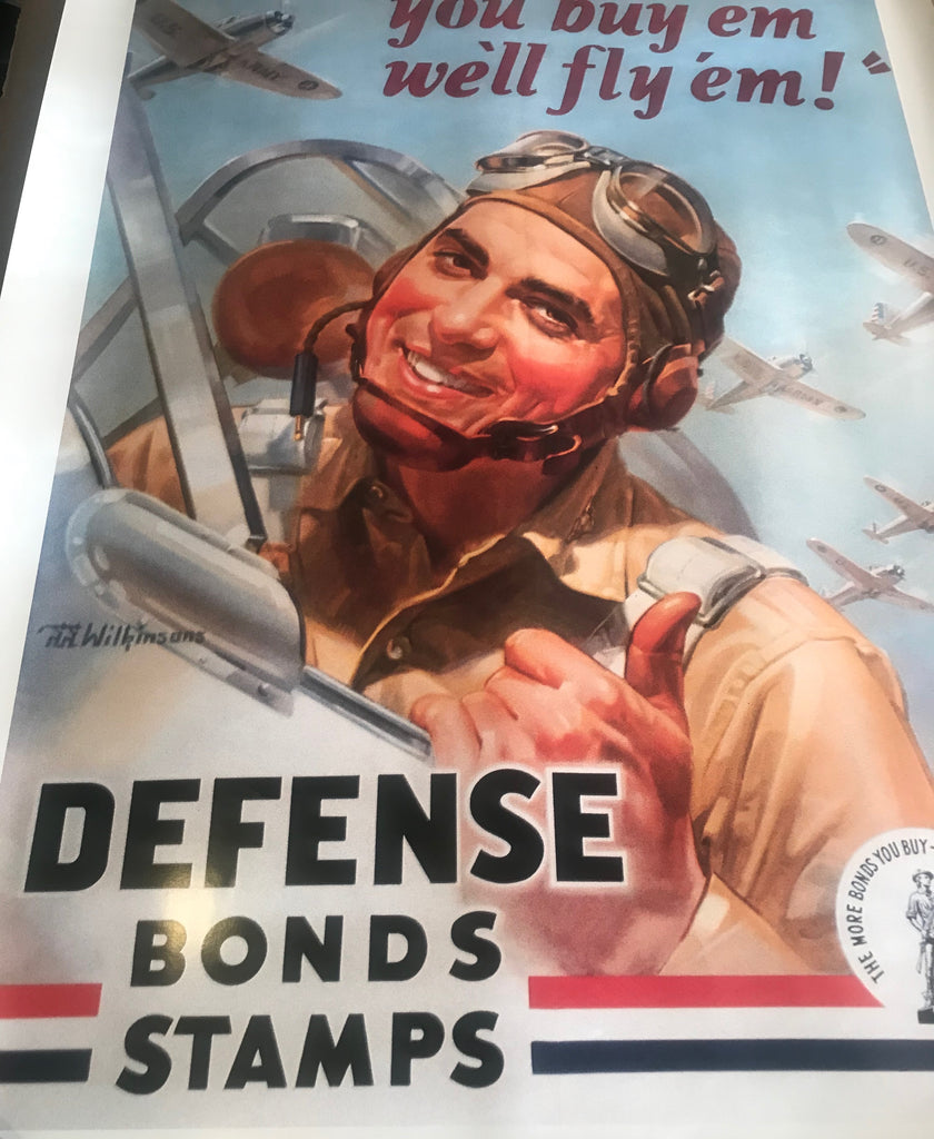 WW2 Defense Bonds Stamps Vintage Airman Propaganda Poster Art
