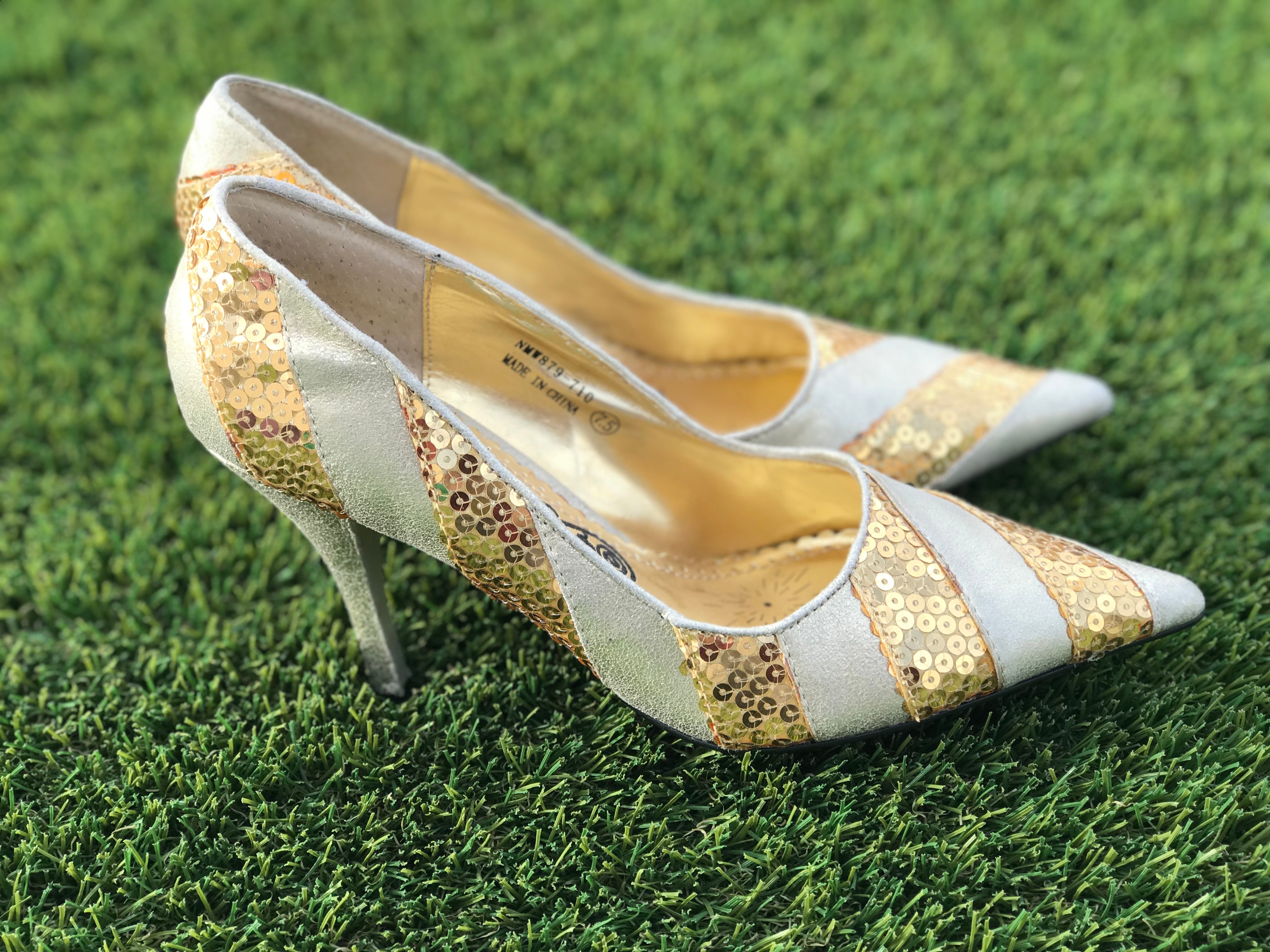 Glitter Heel Sandals Zele Gold - Chrysanthou Shoes