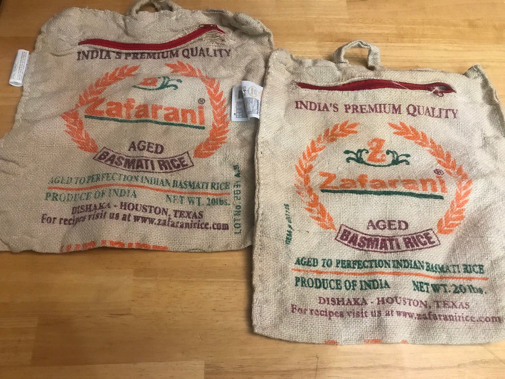 Burlap Zafarani Basmati Rice Bag with Zipper and Handle