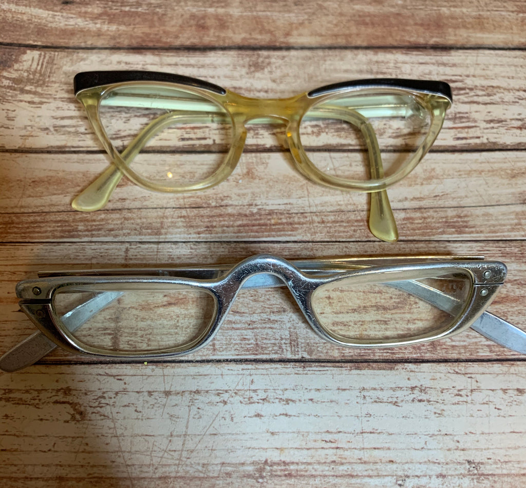 Two Pair of Midcentury Eyeglasses Aluminum Cat Eye