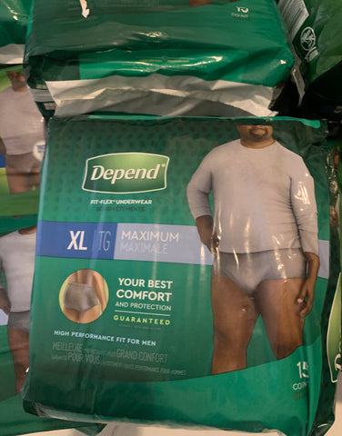 New packages of Men’s Depends XL Maximum Gray