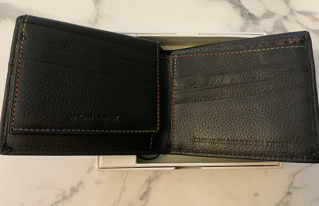 NIB Robert Graham Black Bi-Fold Mens Wallet Multi-Color Stitch
